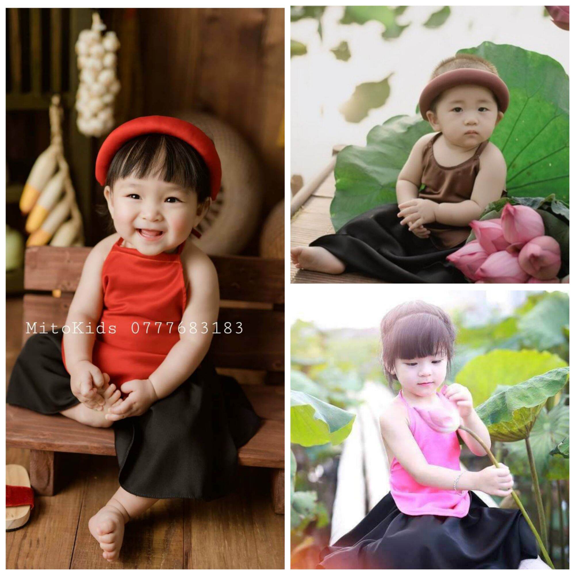 Yếm đào đỏ, yếm đào nâu cho bé gái kèm mấn