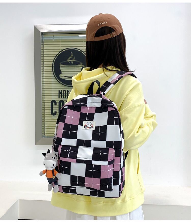 Balo Đi Học Thời Trang Phối Màu Kẻ Caro Ulzzang Hàn Quốc Phong Cách Unisex Cho Học Sinh , Sinh Viên