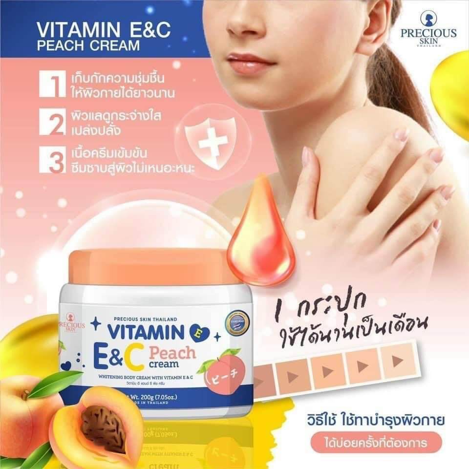 Kem Body Vitamin E & C Peach Cream Thái Lan