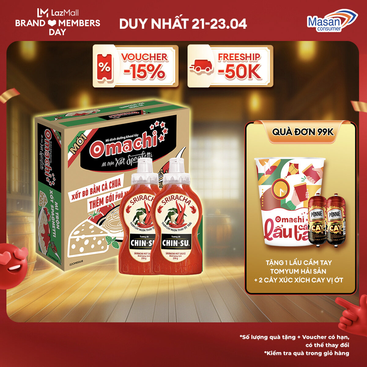 Combo 1 Thùng Omachi Mì Trộn Xốt Spaghetti 90Gr + 2 Tương Ớt Sriracha 250Gr