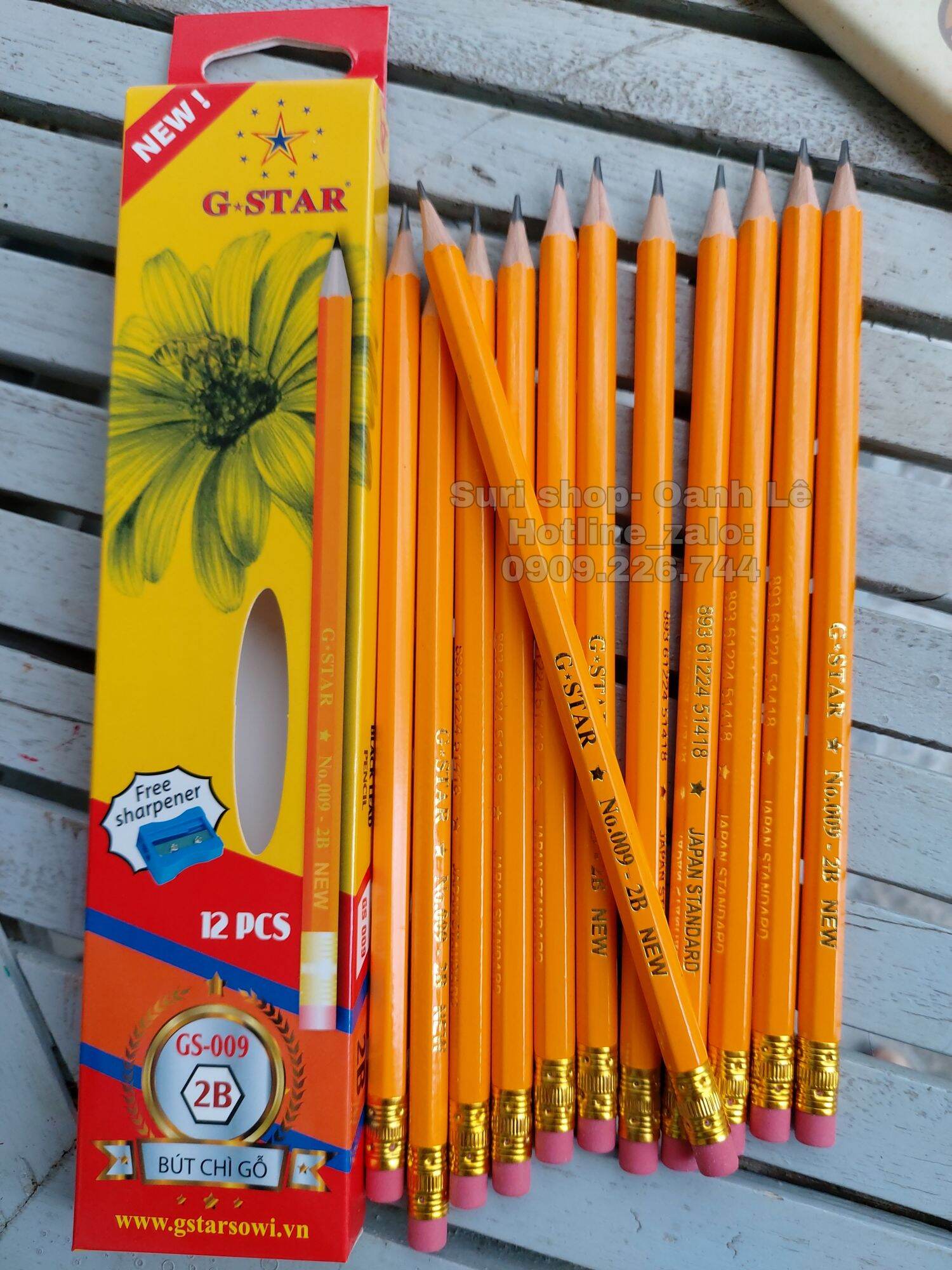 Hộp 12 cây bút chì 2B Gstar 009 ( tặng kèm 1 chuốt chì+ 1 gôm tẩy hoặc 1 thuớc kẻ )