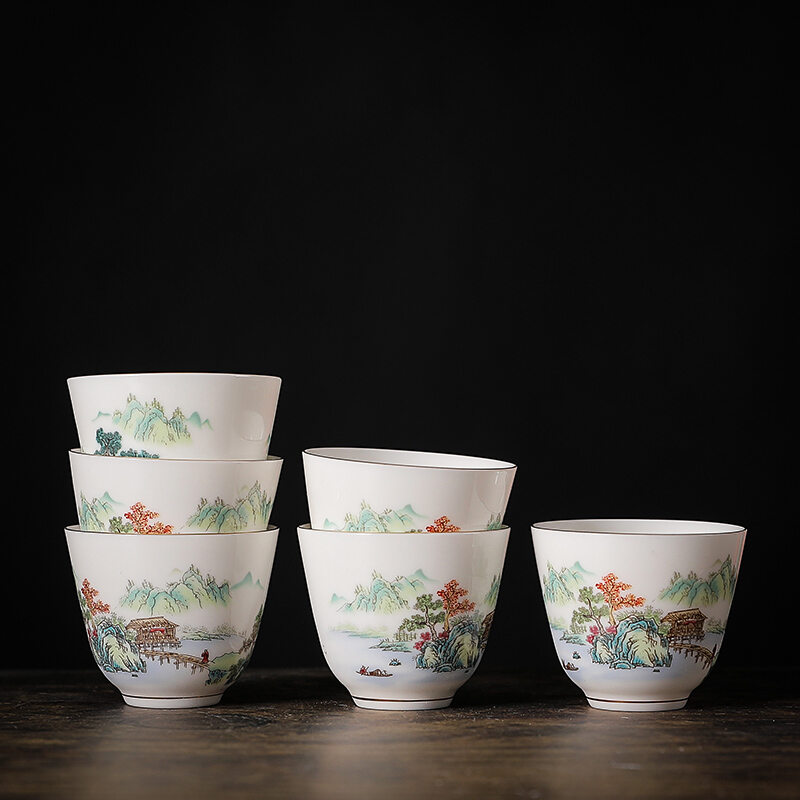Ceramic Whiteware Small Teacup 6 Only Single Tea Cup Dehua Ceramic Whiteware Sweet White Suet Jade Porcelain Gold Foil Tea Fragrance-smelling Cup Master Cup