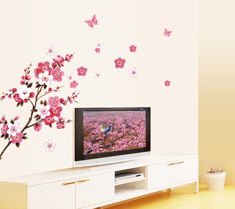 Decal trang trí tường - Cành Đào Hồng Trắng