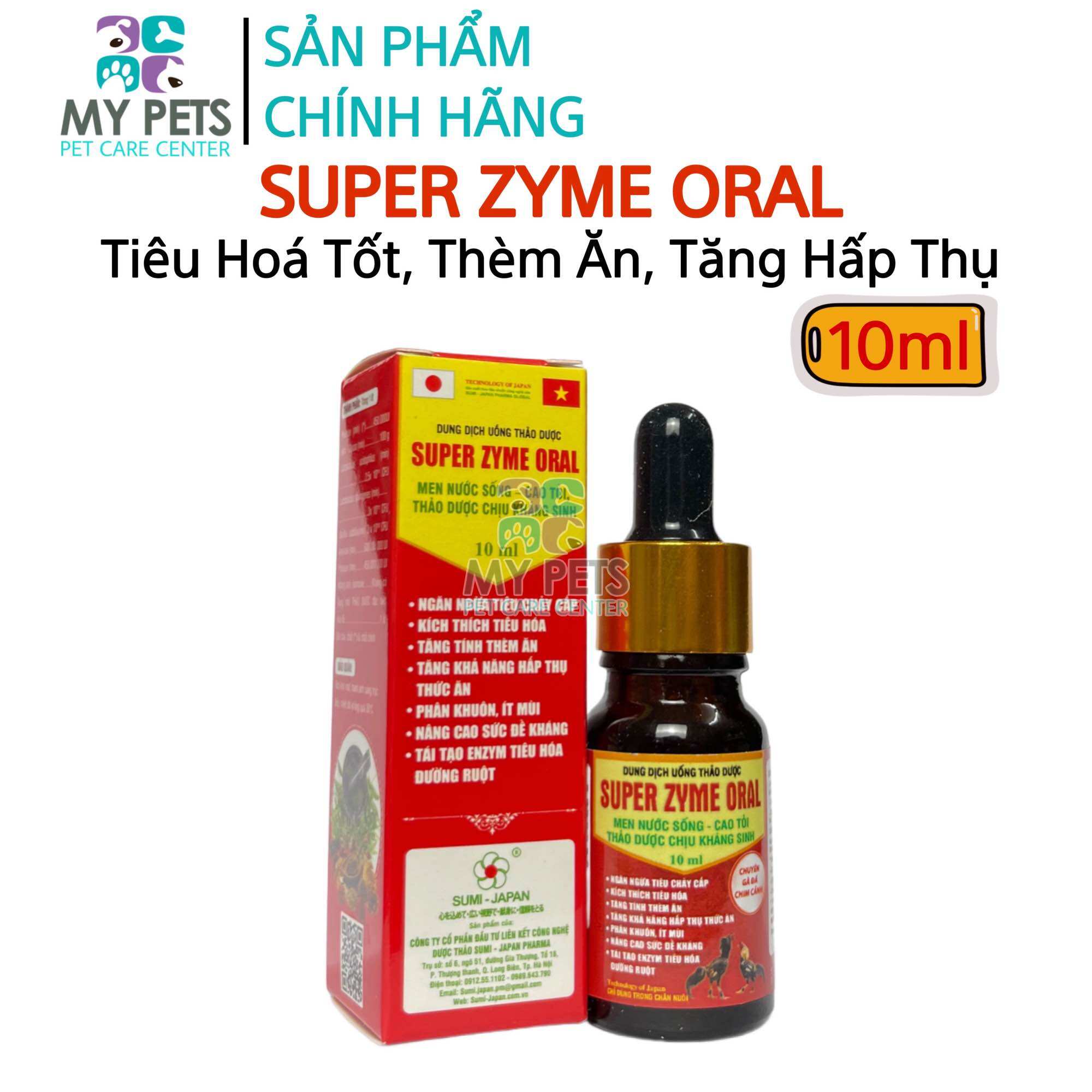 Super Zyme Oral lọ 10ml men nước sống, men cao tỏi, thảo dược cho gà đá, chim cảnh tiêu hoá tốt, vitamin và men