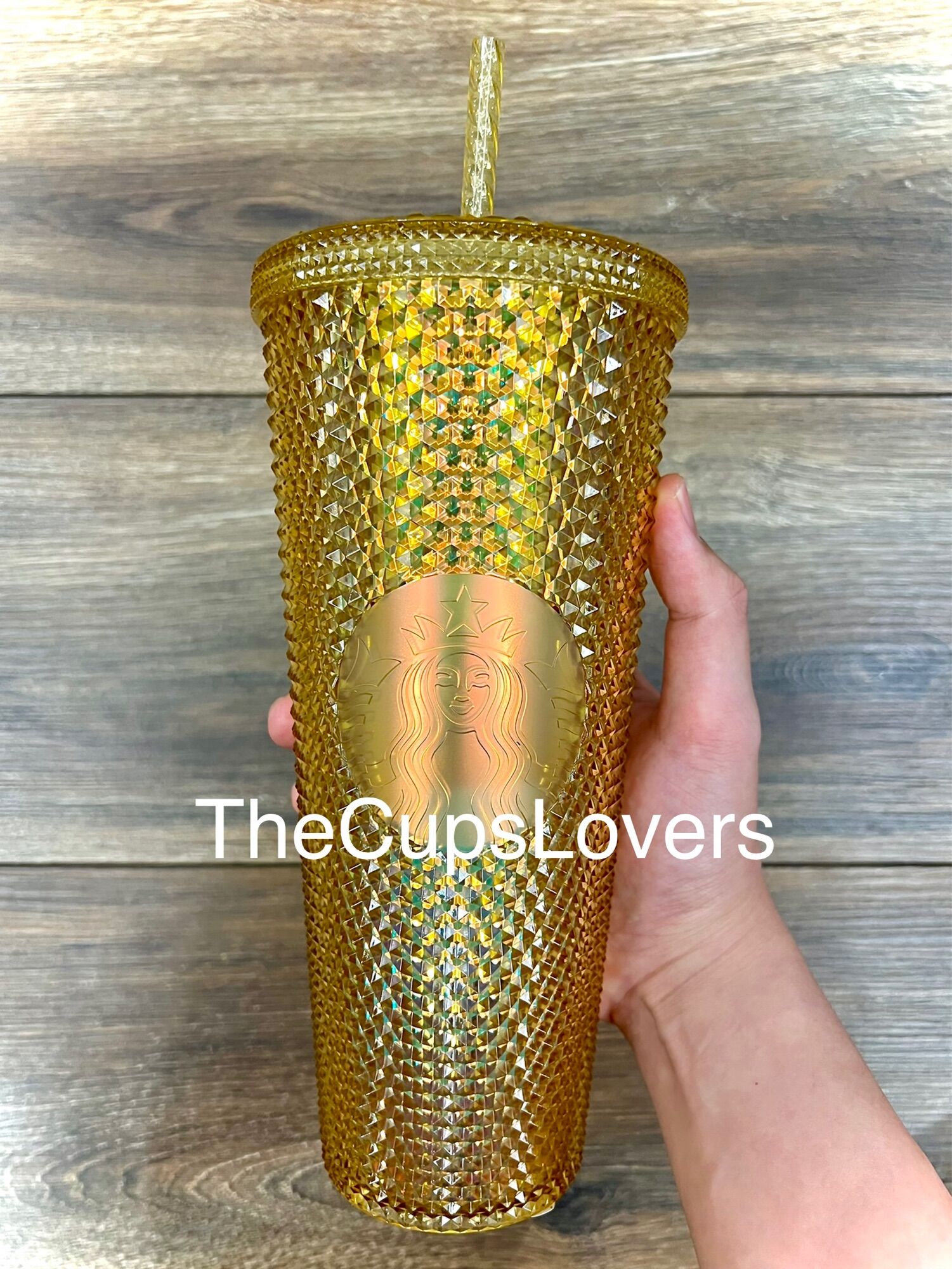Ly gai starbucks studded bling twinkle gold vàng óng ánh summer 2022