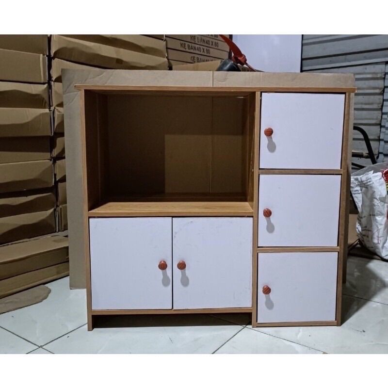 Kệ gỗ 2 tầng 3 ngăn 5 cánh - kệ lò vi sóng đa năng