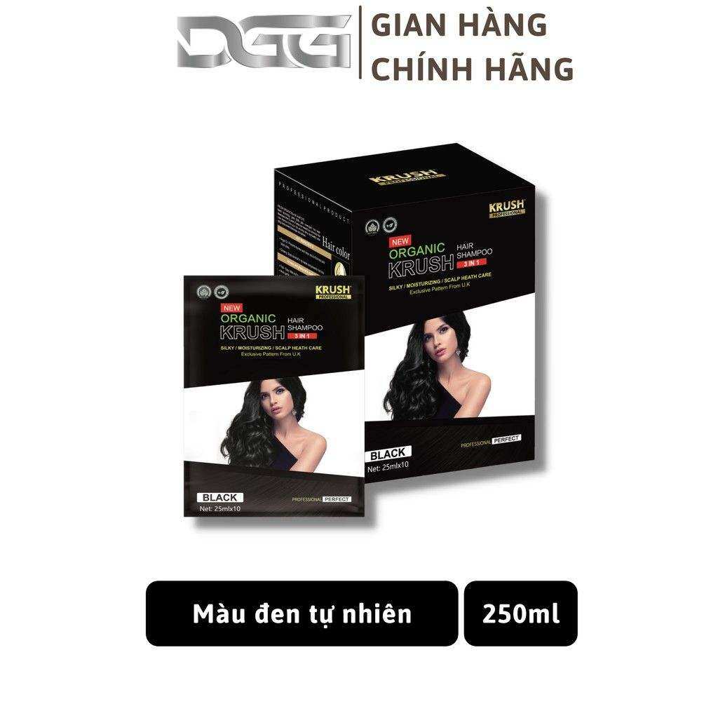 Màu Đen 💥 Dầu gội nhuộm tóc hữu cơ 💥 Krush Anh Quốc [ Hộp 10 gói x 25ml ]