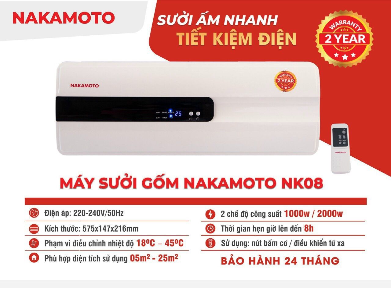 Nakamoto máy sưởi gốm suởi ấm, sưởi nhà tắm NK08- Thương hiệu Nhật Bản