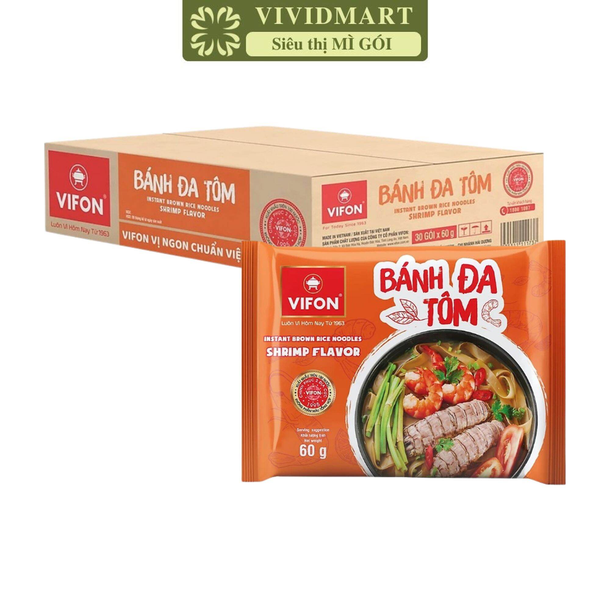 [THÙNG 30 GÓI] - VIFON - Bánh đa Vifon gói 3 vị: Cua, Tôm, Hải sản cay, bánh đa gói Vifon, bánh đa trộn Vifon ăn liền (60g/gói)