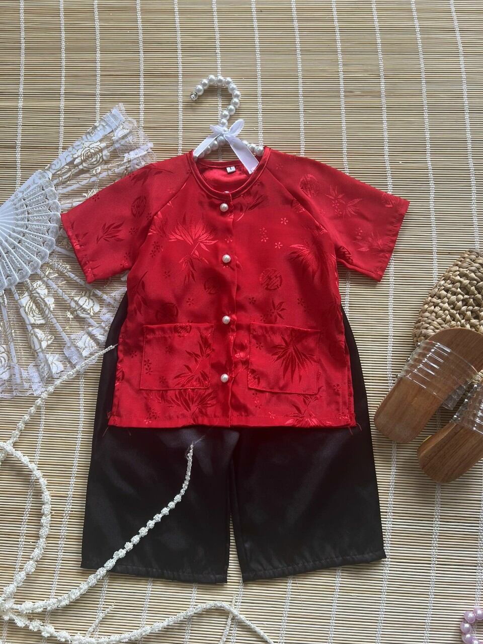 (8-35kg) Bamboo Leaf Brocade Three-Piece Set for Baby Girls