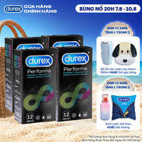 Bộ 4 hộp bao cao su Durex Performa kéo dài thời gian, size 52mm, 12 bao/hộp