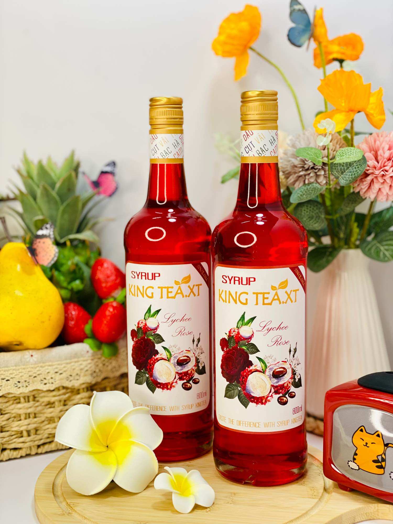 Syrup Vải Hoa Hồng Pha Chế (Syrup Lychee Rose)KINGTEA.XT- Chai thủy tinh 800ml