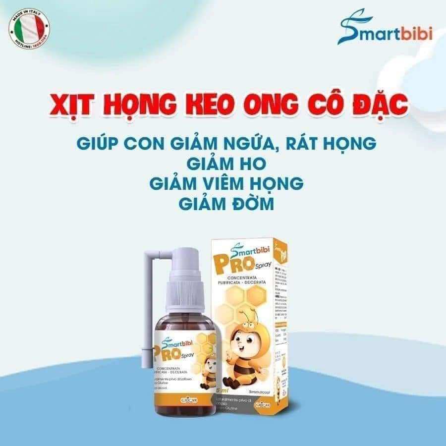 siro xịt họng cho bé Pro spray  smartbibi giúp bé giảm viêm họng, giảm rát họng ,giảm ho  ở trẻ