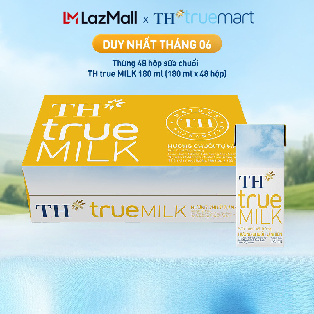 Thùng 48 hộp sữa tươi tiệt trùng TH true MILK hương chuối 180 ml (180 ml x 48)