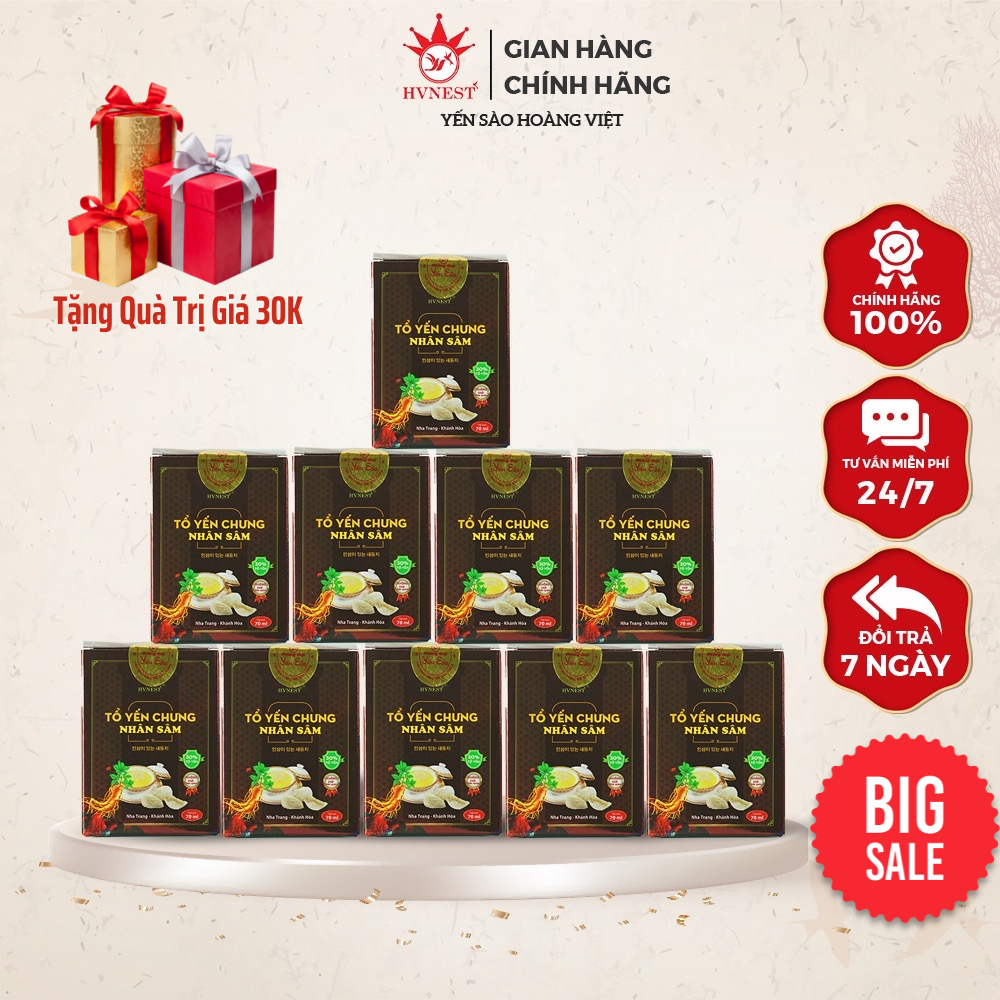 Combo 10 hũ yến tươi chưng sẵn hvnest vị nhân sâm 70ml/hũ