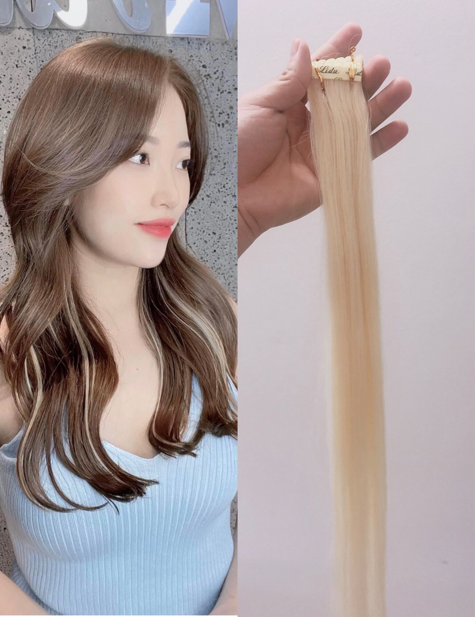 Tóc line dán miếng dín.tóc light có keo làm từ sợi protein giống tóc thật 100%