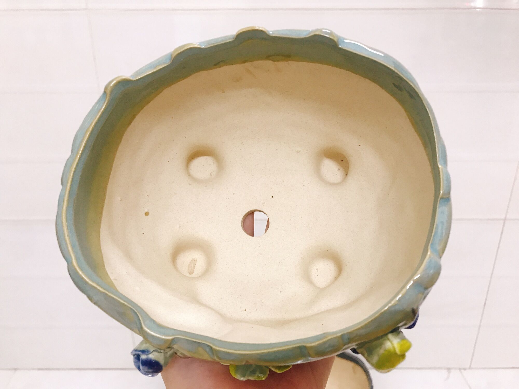 Chậu men đắp hoa 3D (thích hợp trồng sen đá sương rồng)