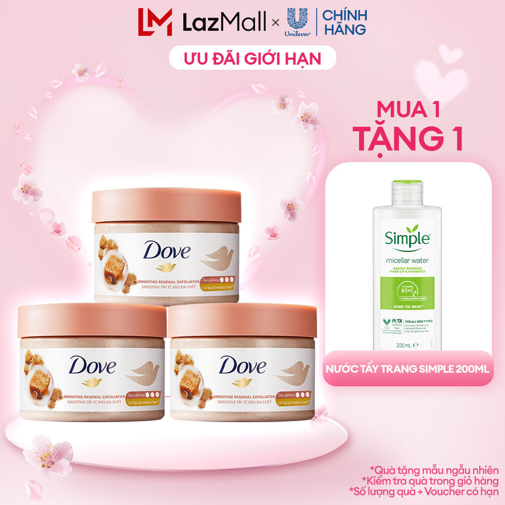 Combo Tẩy Da Chết Dưỡng Ẩm Toàn Thân Dove Hương Lựu Đỏ & Hoa Anh Đào & Đường nâu 298g