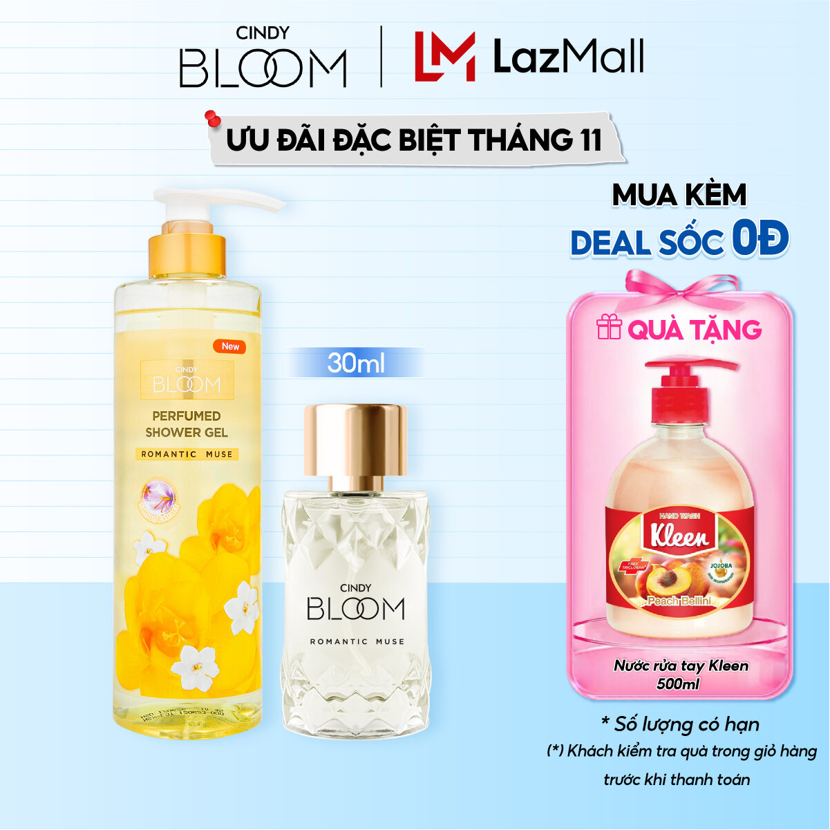 Combo Sữa Tắm + Nước Hoa Cindy Bloom Romantic Muse Quyến Rũ Lãng Mạn 640g + 30ml