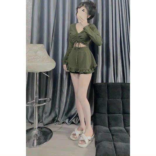Set áo rút dây bèo kèm quần váy bèo BOB1