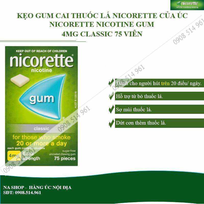 Kẹo cai T.H.U.Ố.C lá Nicorette Gum 4mg CLASSIC