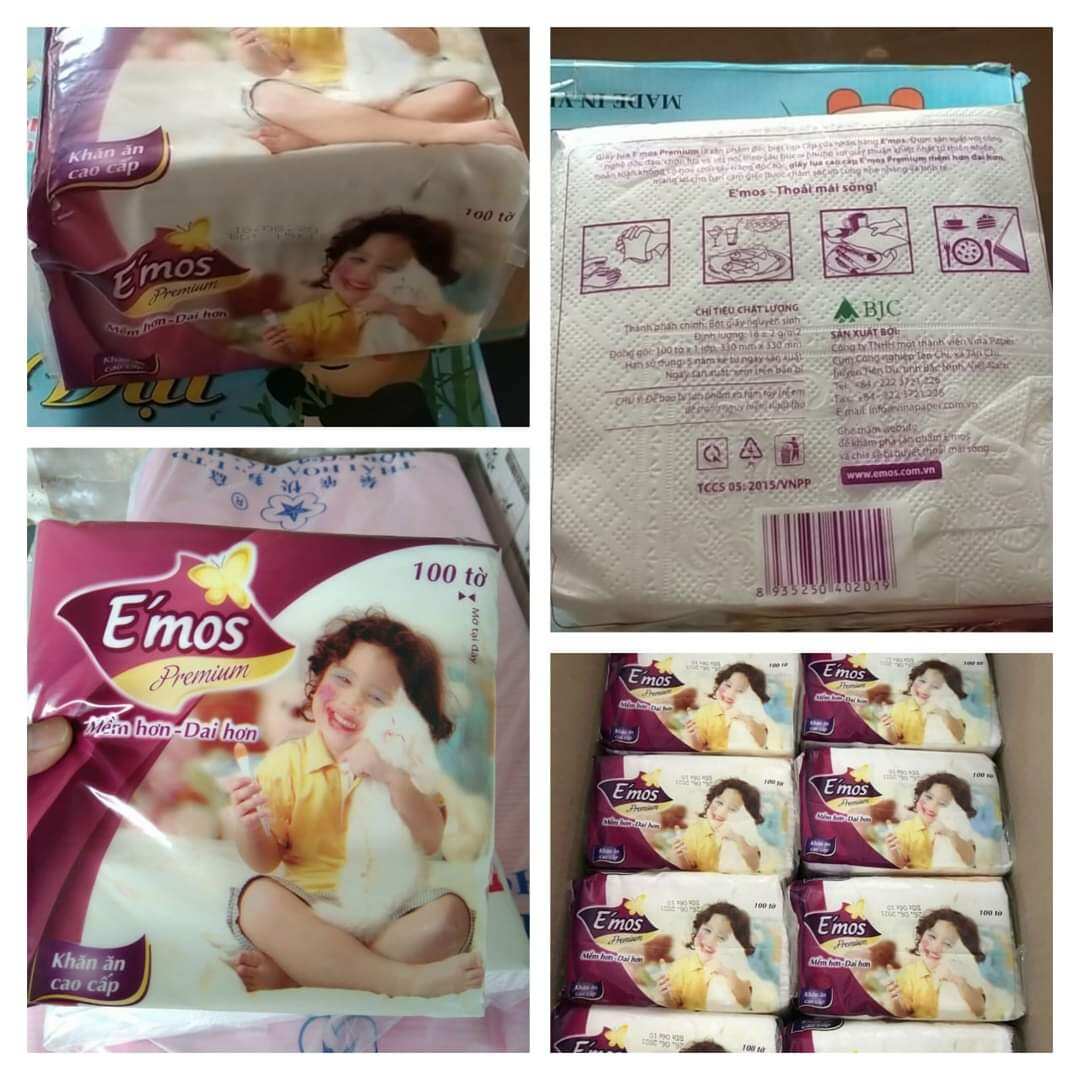 Combo 10 gói khăn giấy vuông emos bản lớn - hàng loại 1 - 330mm×330mm