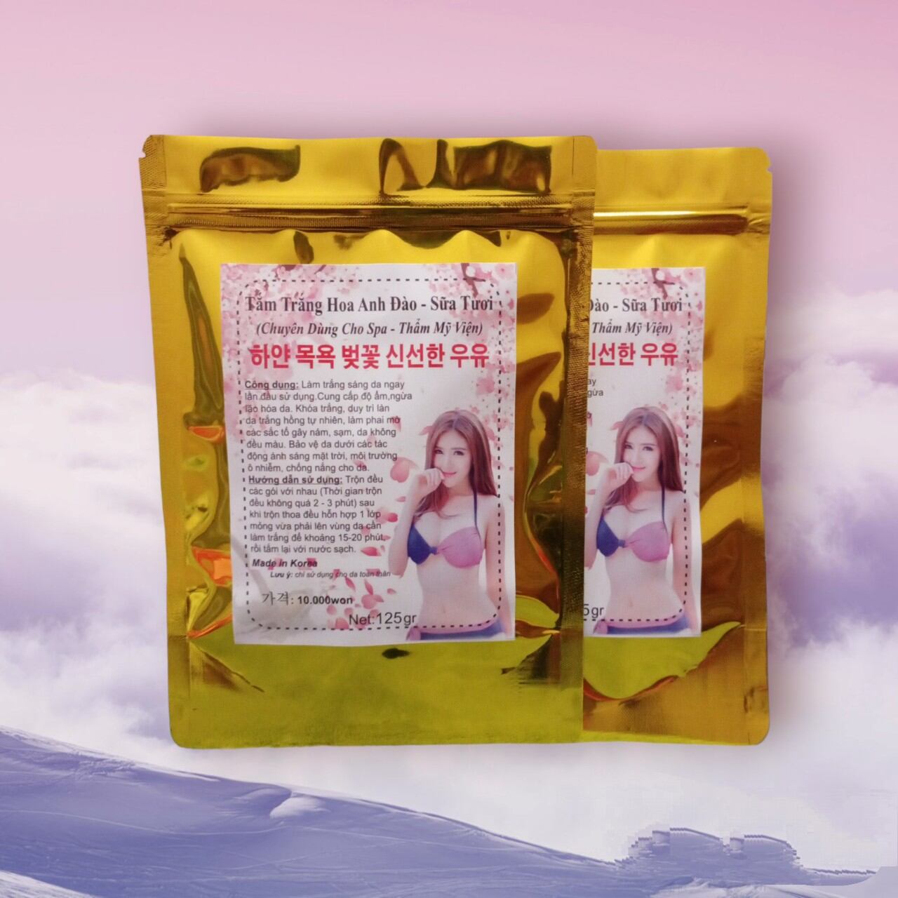 combo 2 gói tắm trắng hàn quốc siêu trắng gói  125g( hoa anh đào - sữa tươi )