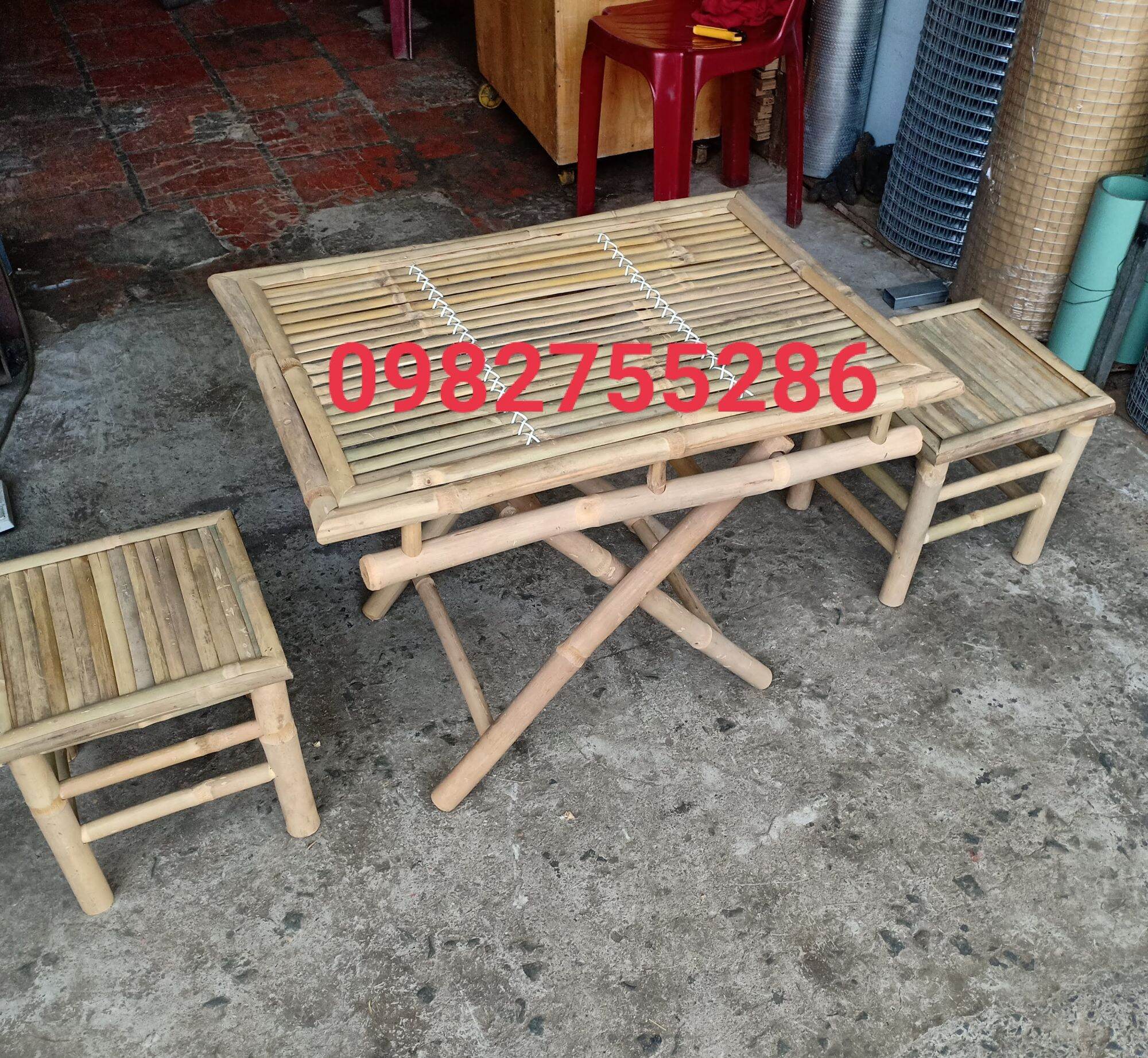 bàn ghế tre trang trí Tết (1bàn + 2 ghế)
