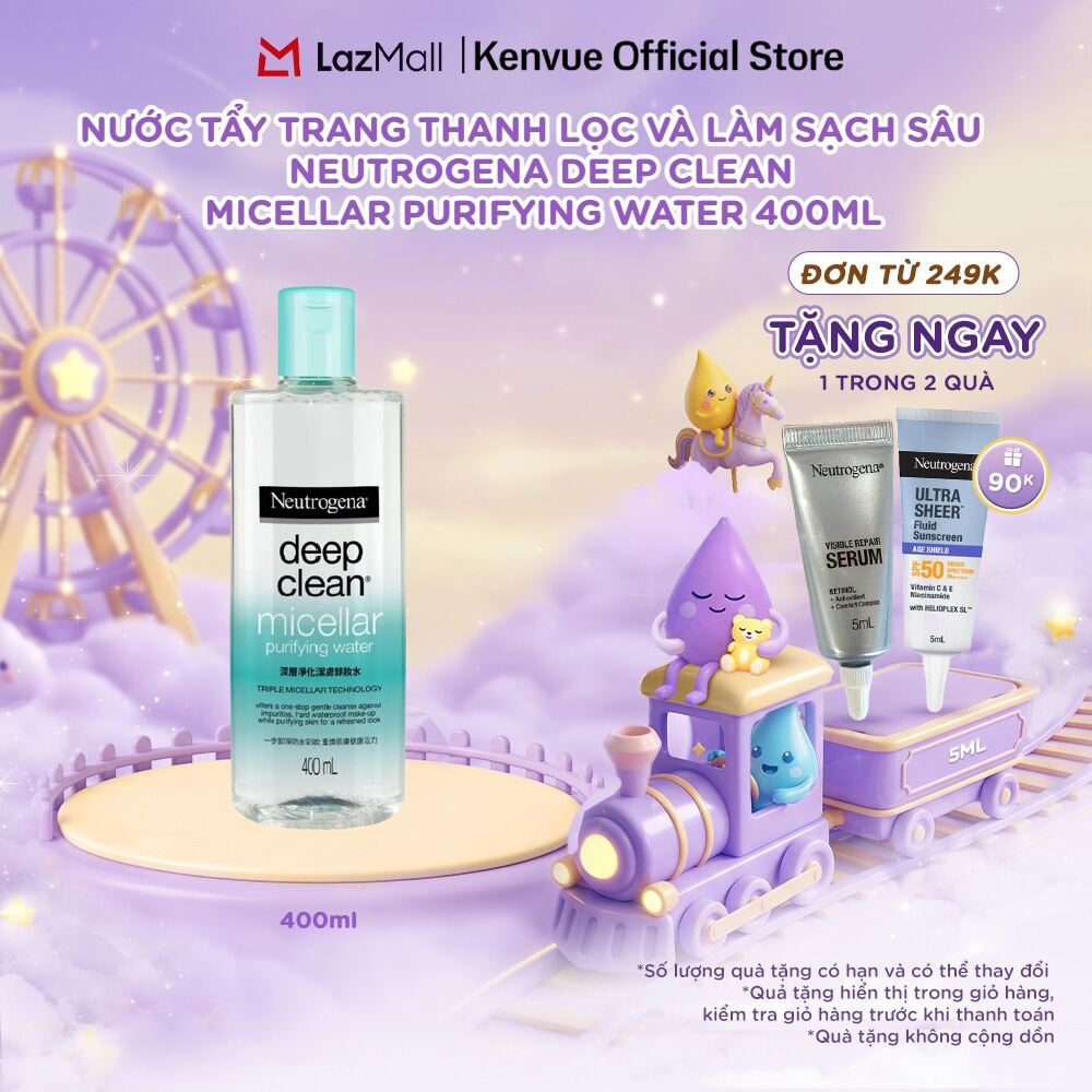 Nước tẩy trang Không Cồn thanh lọc và làm sạch sâu  Neutrogena Deep Clean Micellar Purifying 400ml