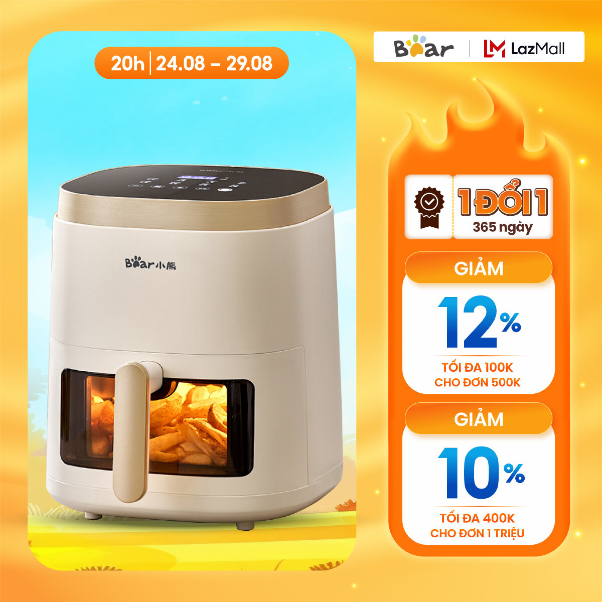 Nồi chiên không dầu 5l bear qzg-f15e3 - hàng chính hãng
