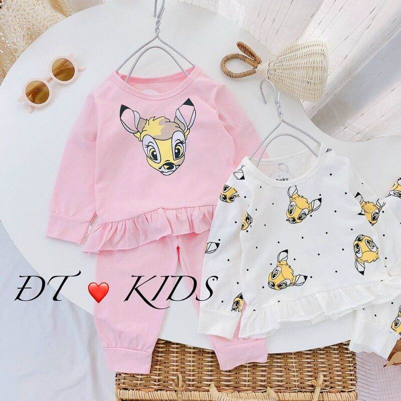 Bộ Nai trắng- hồng dài tay bé gái