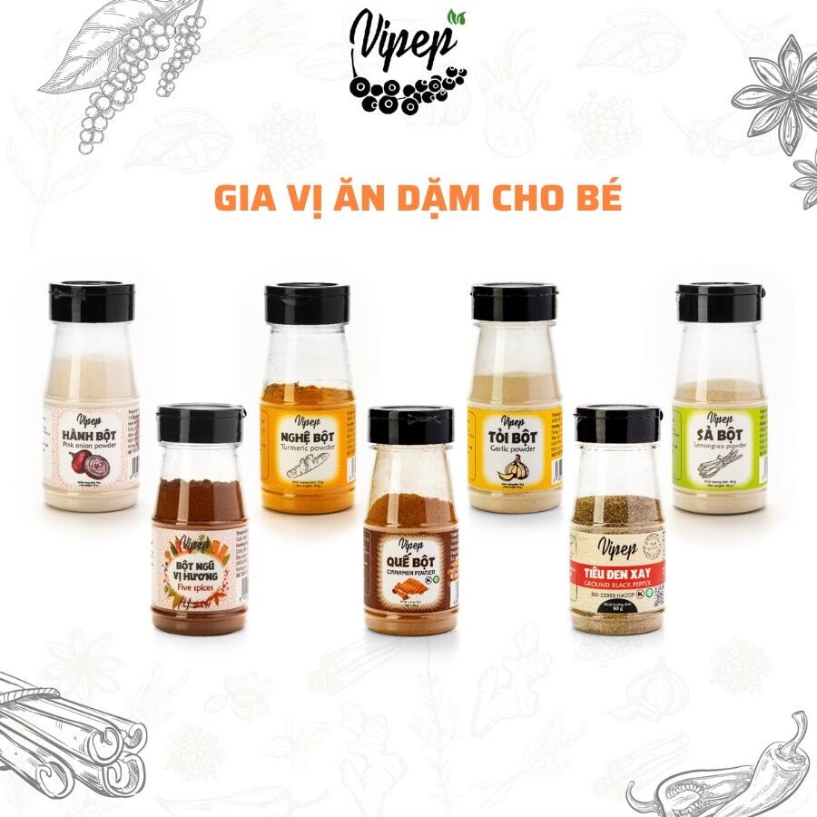 Bột gia vị Vipep- tỏi, hành, sả, nghệ, gừng, ngũ vị hương, quế bột