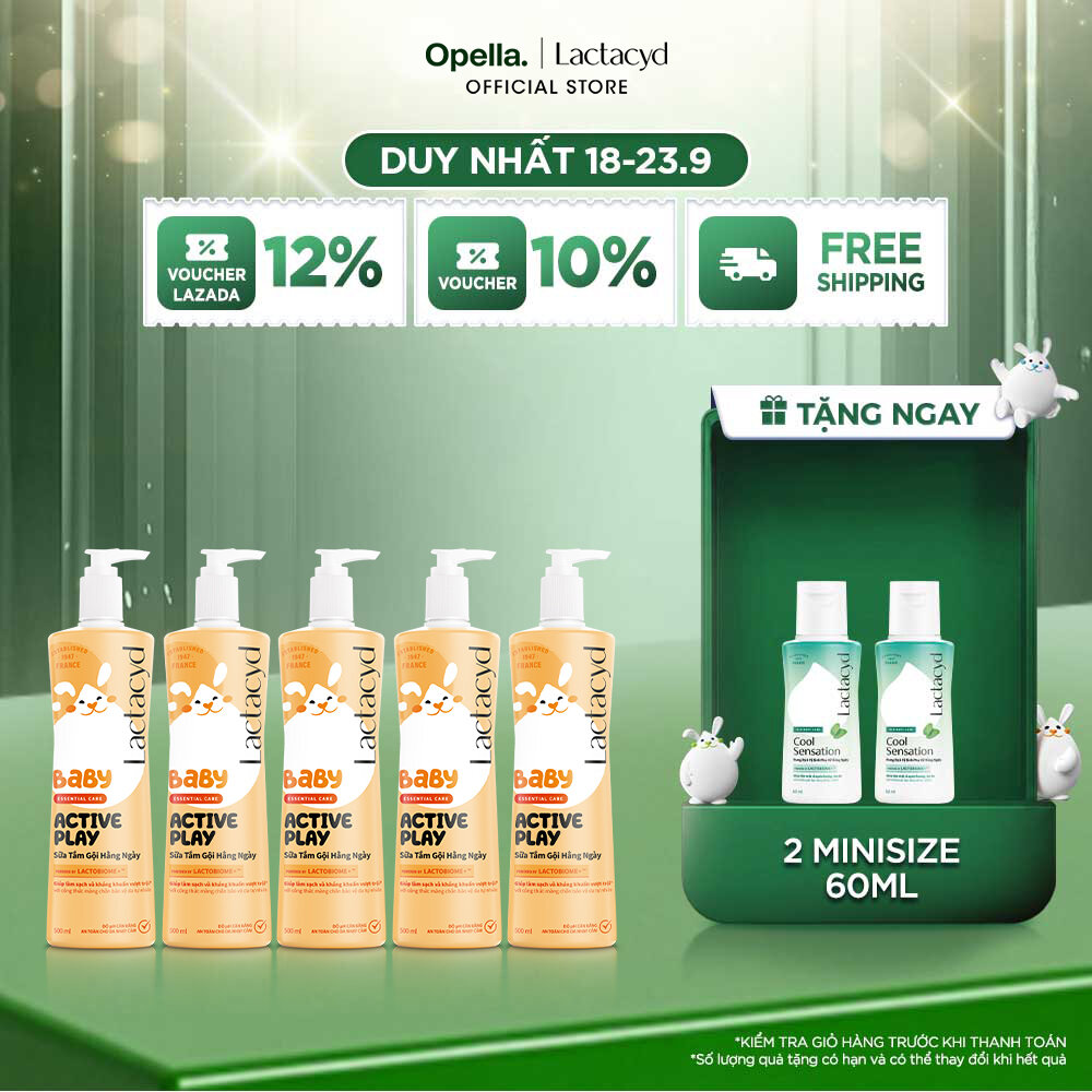 Bộ 5 SữaTắm Gội Hằng Ngày Cho Bé Lactacyd Baby Active Play, Giúp Đề Kháng Da Và Bảo Vệ Bé Khỏi Vi Khuẩn 500ml