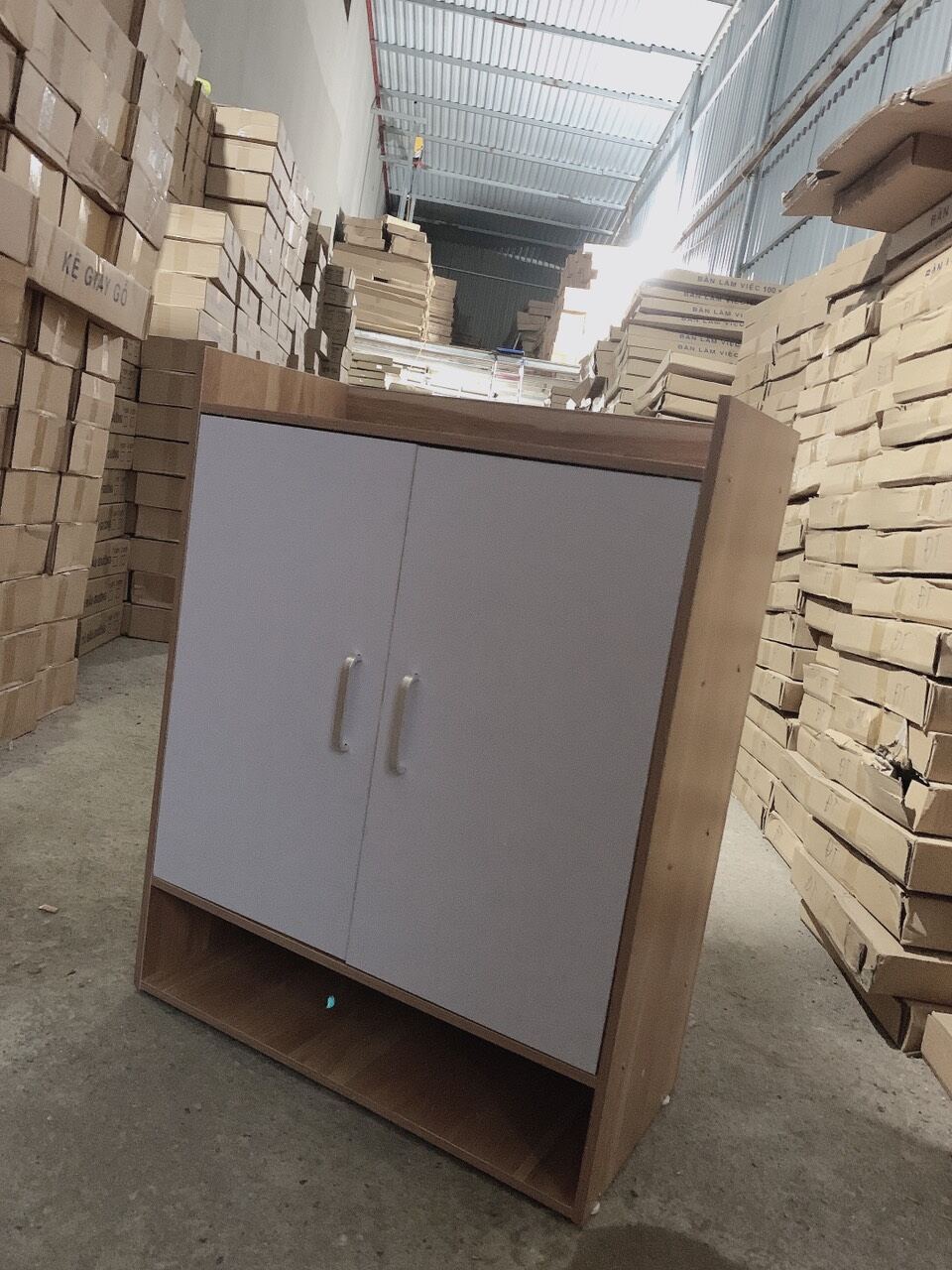 TỦ GIÀY GỖ 2 NGĂN CÁNH TRẮNG GỖ MDF