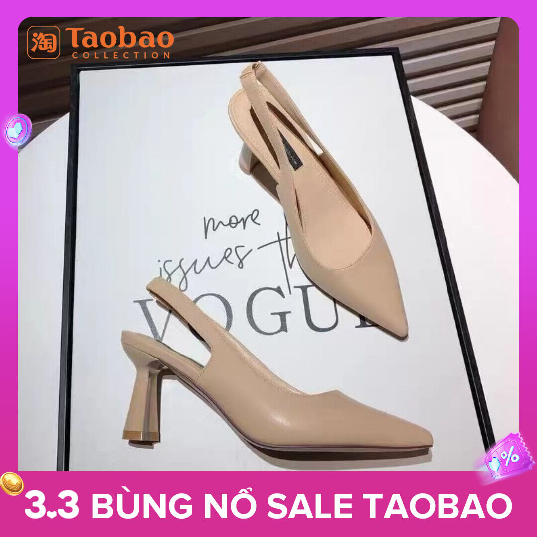 Giày Nữ Mẫu Mới 2023 Giày Cao Gót Mũi Nhọn Kiểu Pháp Màu Nude Dễ Phối Giày Một Lớp Gót Vuông Quai Ngang Xăng Đan Hở Phía Sau Bít Mũi