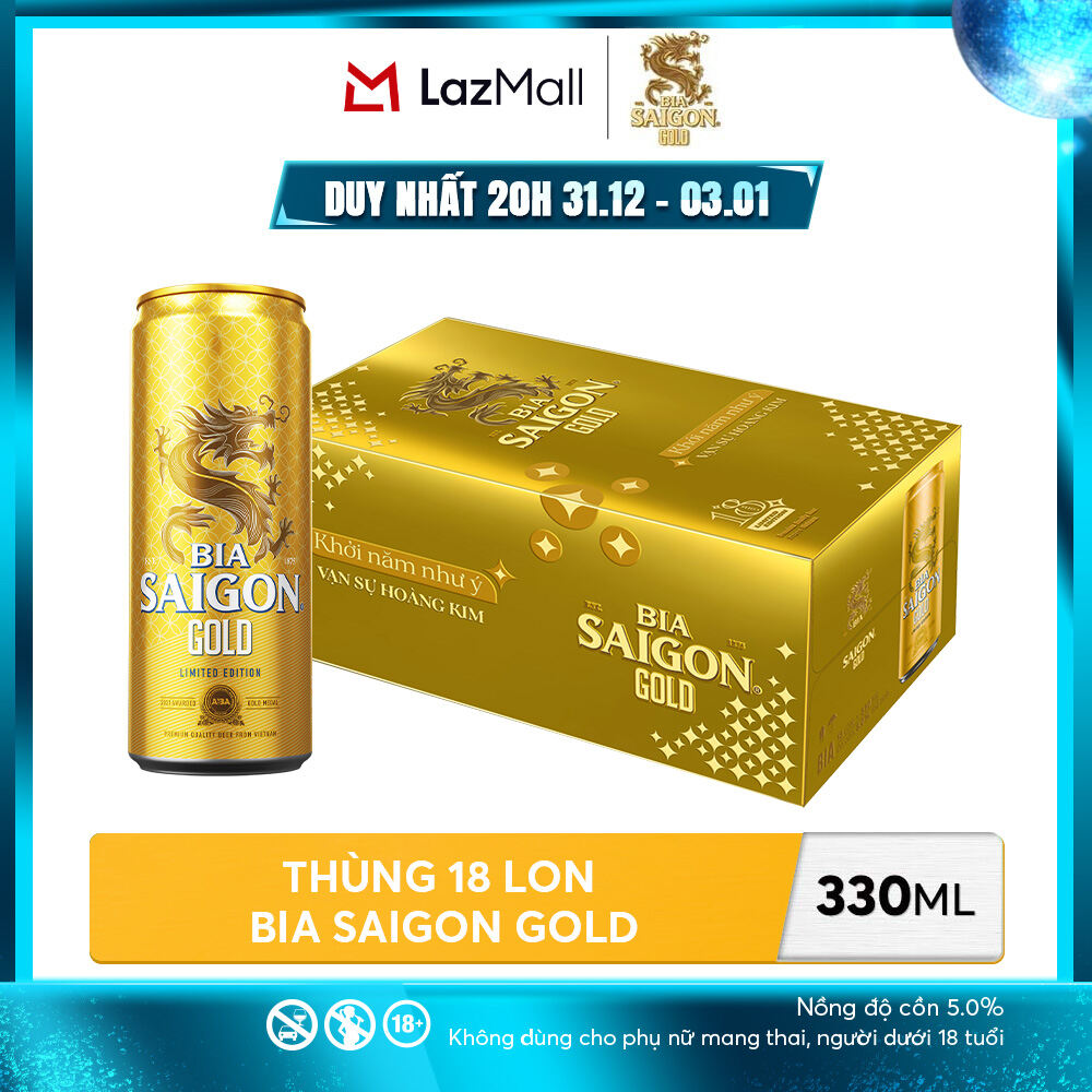  Nồng Độ Cồn 5.0% - Thùng 18 Lon Bia Sài Gòn Gold 330ml 