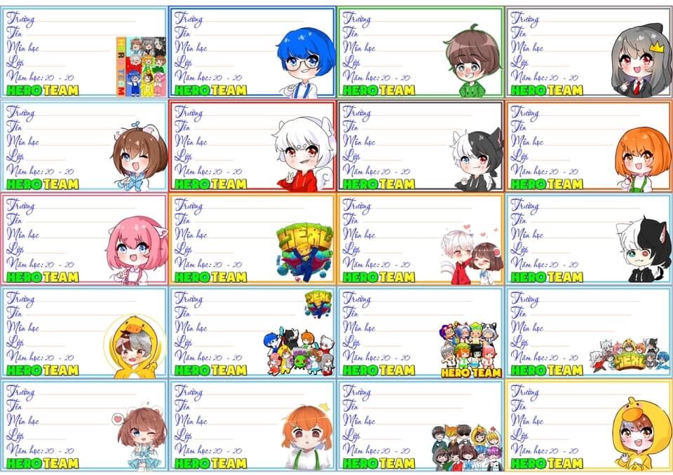 Nhãn vở hero team 40-160 nhãn khác nhau/ nhãn dán hero team