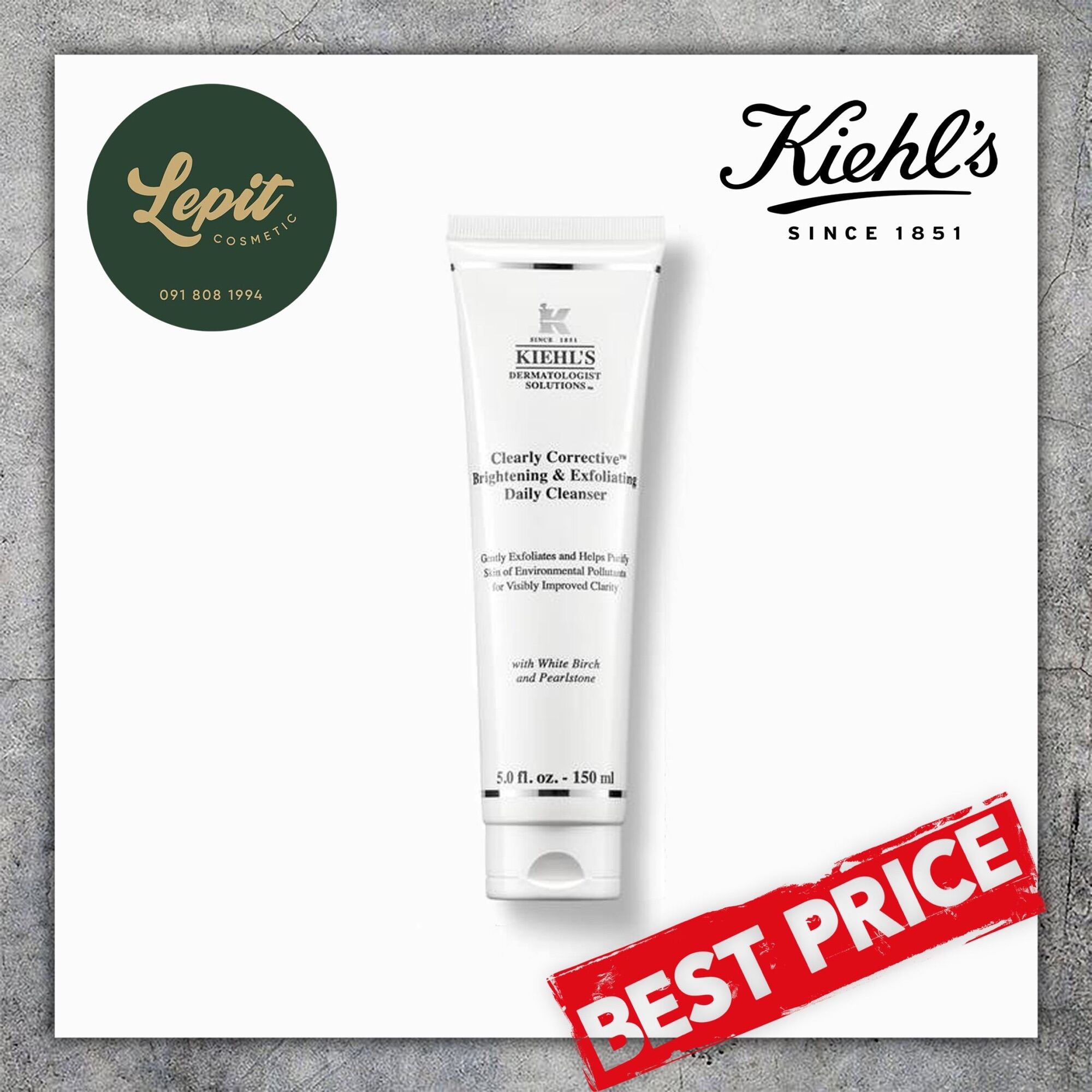 [Lepit Cosmetic] Sữa Rửa Mặt Làm Sáng Da Kiehls Clearly Corrective Brightening And Exfoliating Daily Cleanser 150Ml - Srm Trắng Da Kiehls