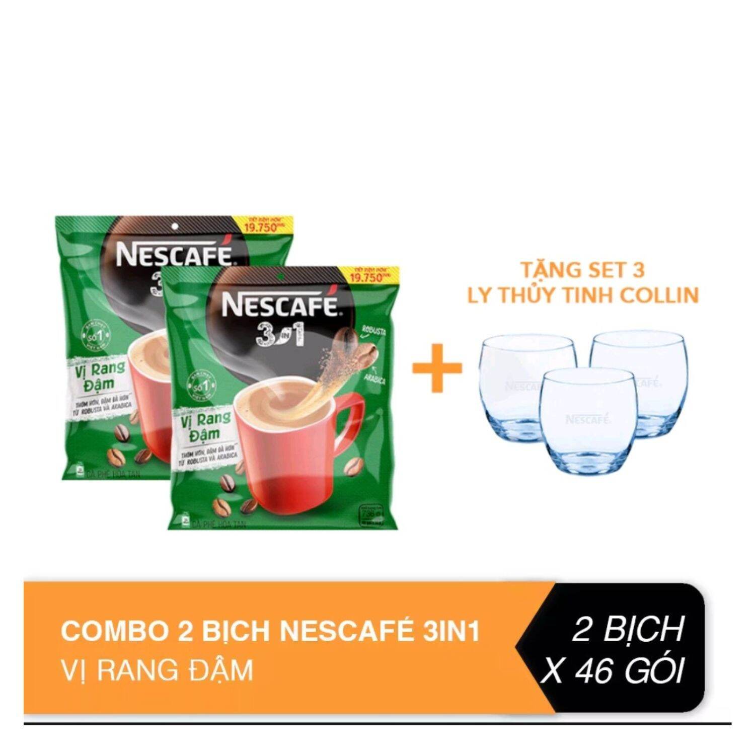 [Chọn KM] Combo 2 Bịch Cà Phê Hoà Tan Nescafe Vị Rang Đậm (Túi Xanh - 46gói)