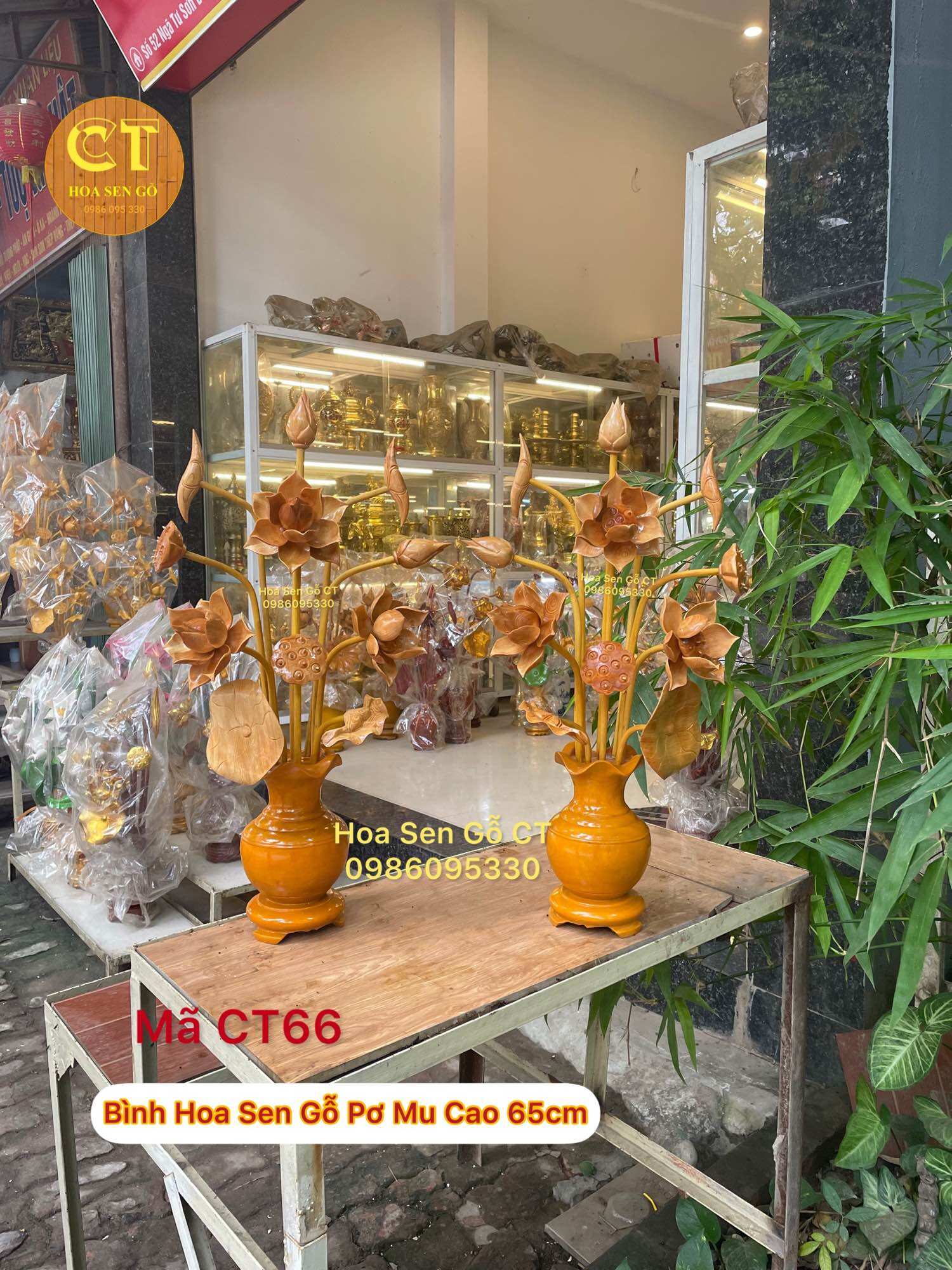 Hoa sen gỗ pơ mu cao 65cm - 1 bình