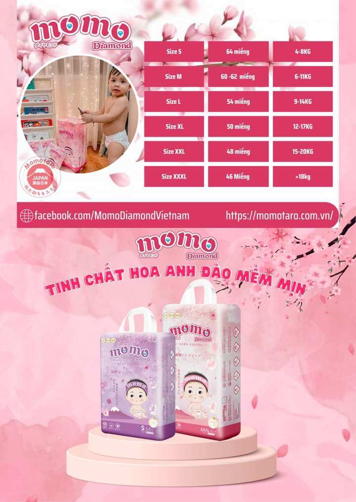 Bỉm MOMO DIAMOND ORGANIC tinh chất hoa anh đào