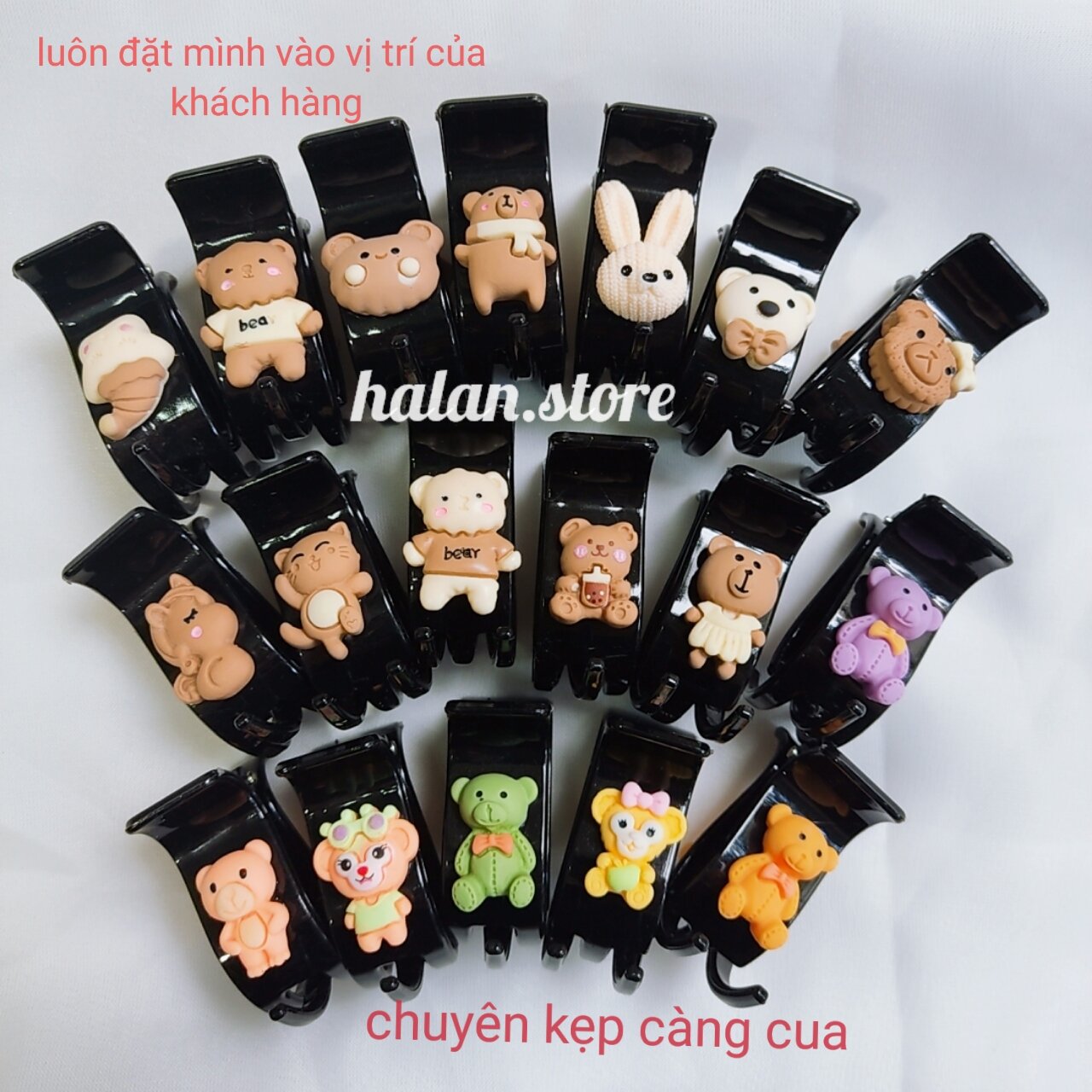 Kẹp càng cua 3 răng đen bóng, kẹp càng cua 3 răng gắn hình dễ thương