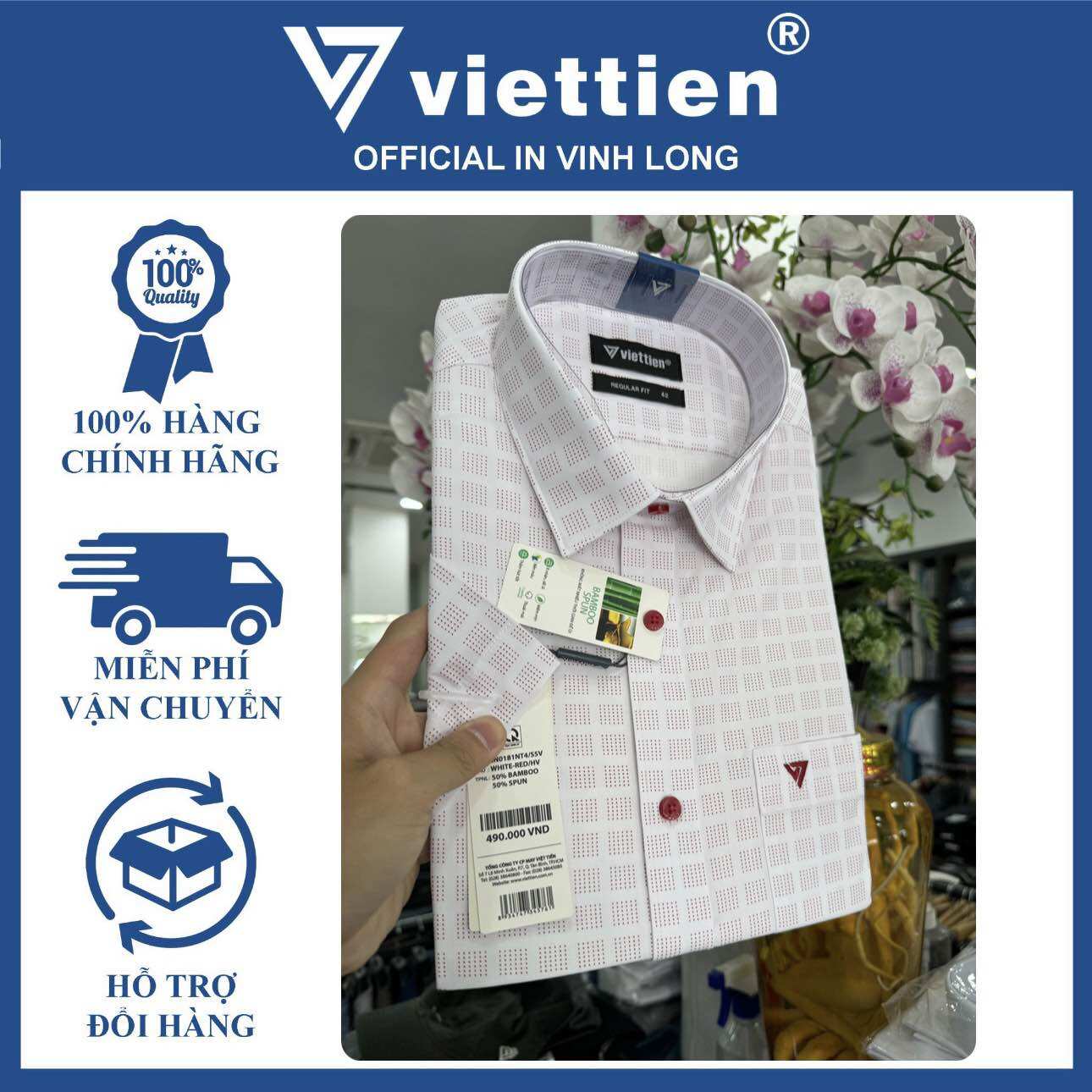 Áo sơ mi ngắn tay vạt bầu Việt Tiến form RegularFit còn size 42