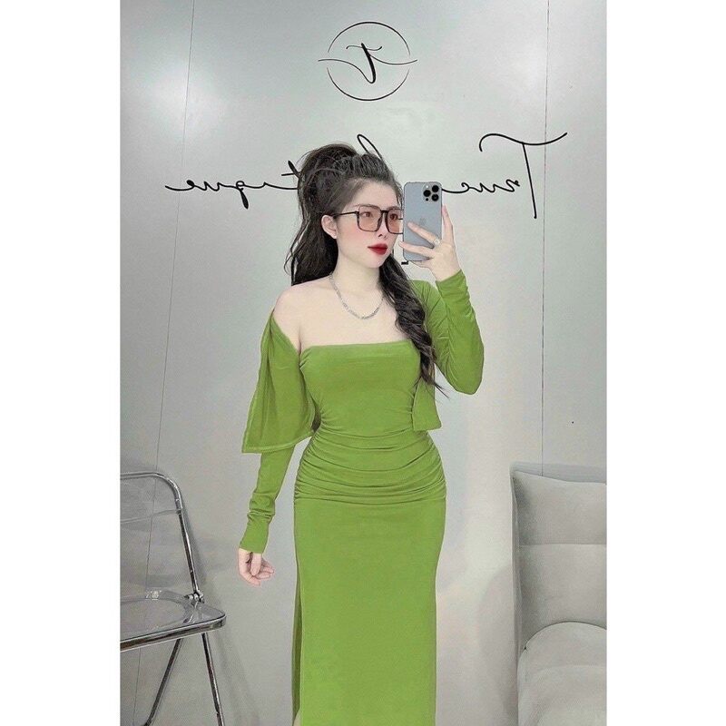 SET ĐẦM XẺ KÈM KHOÁC XINH XỈU DBD77