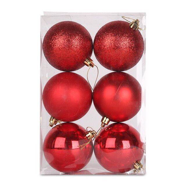 Sét 6 quả châu noel đỏ 6cm