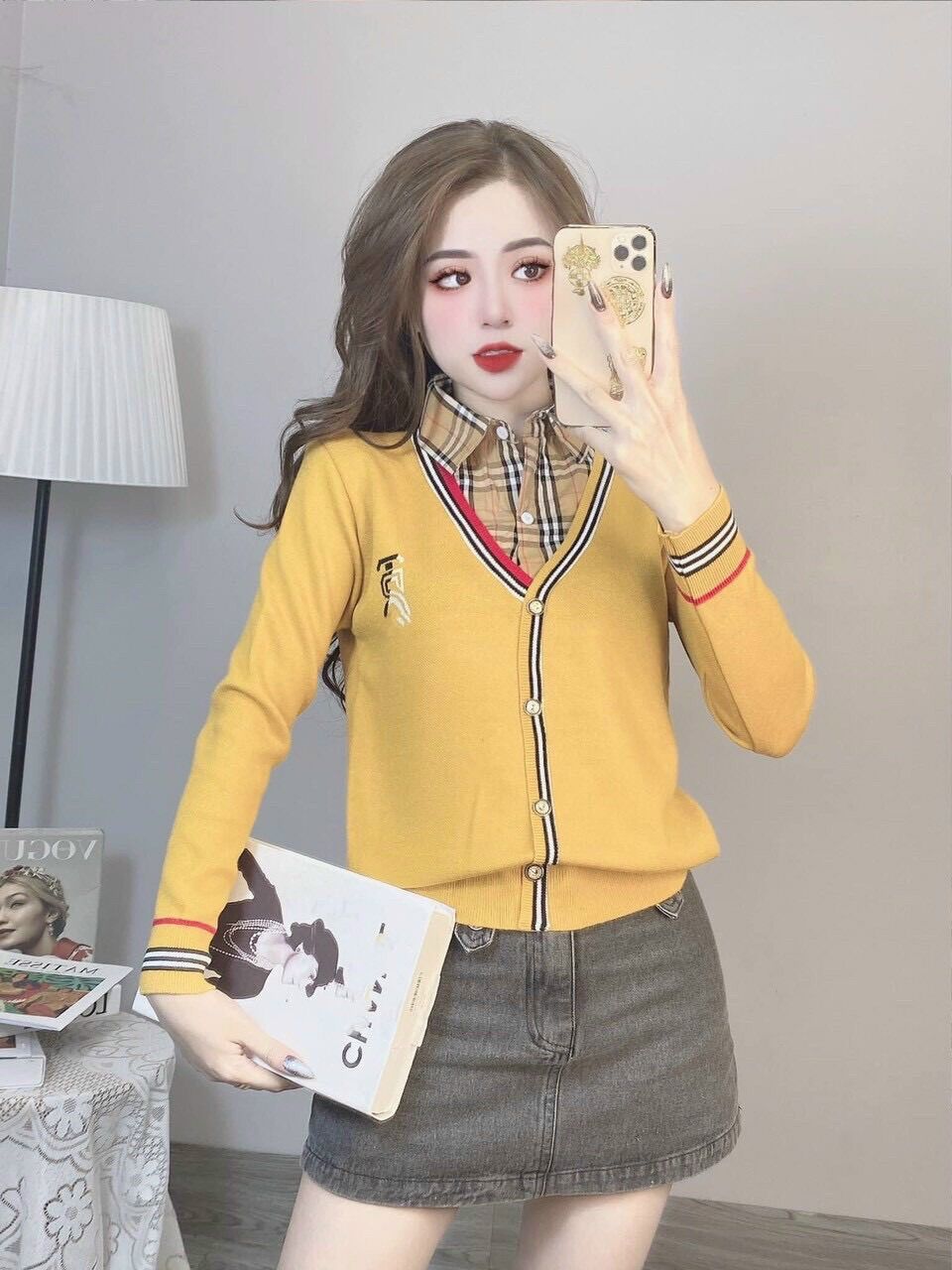 Áo len mix cổ sơ mi siêu xinh