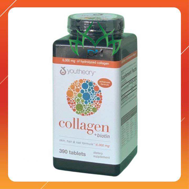 Viên Uống Collagen Youtheory + Biotin , Skin, Hair &amp; Nail Formula 6000mg  - Hộp 390 viên