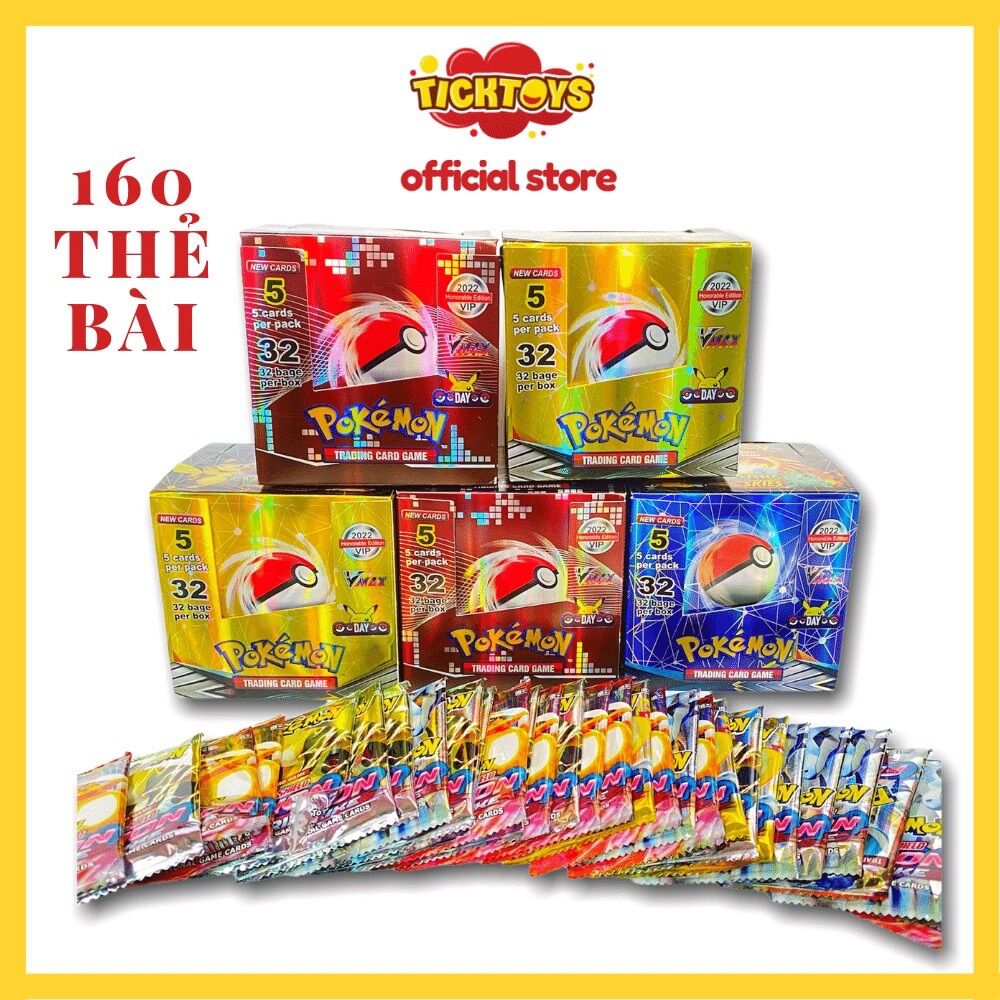 Hộp 32 túi thẻ bài pokemon vip túi 5 thẻ tổng 160 thẻ