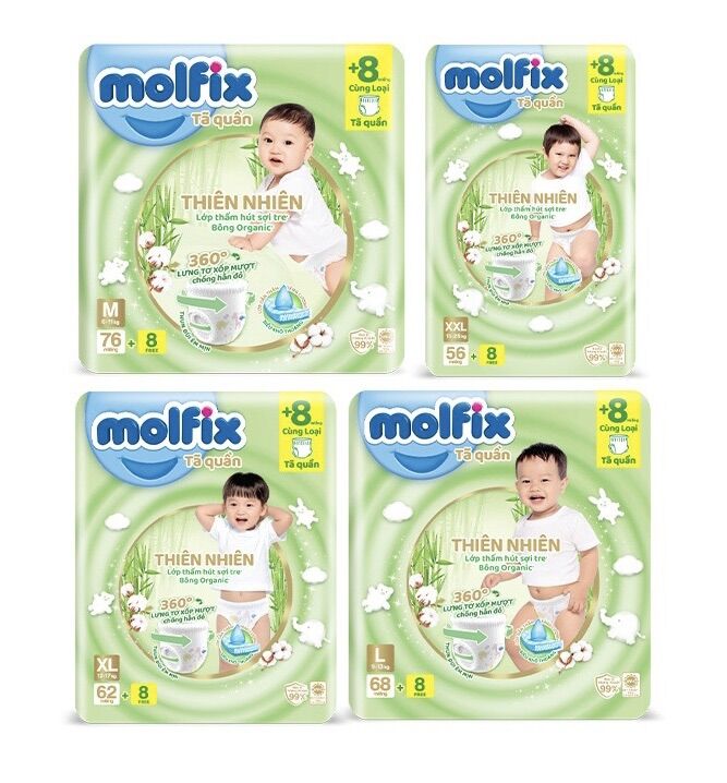 Tã quần thiên nhiên molfix ultra m76/l68/xl62/xxl56