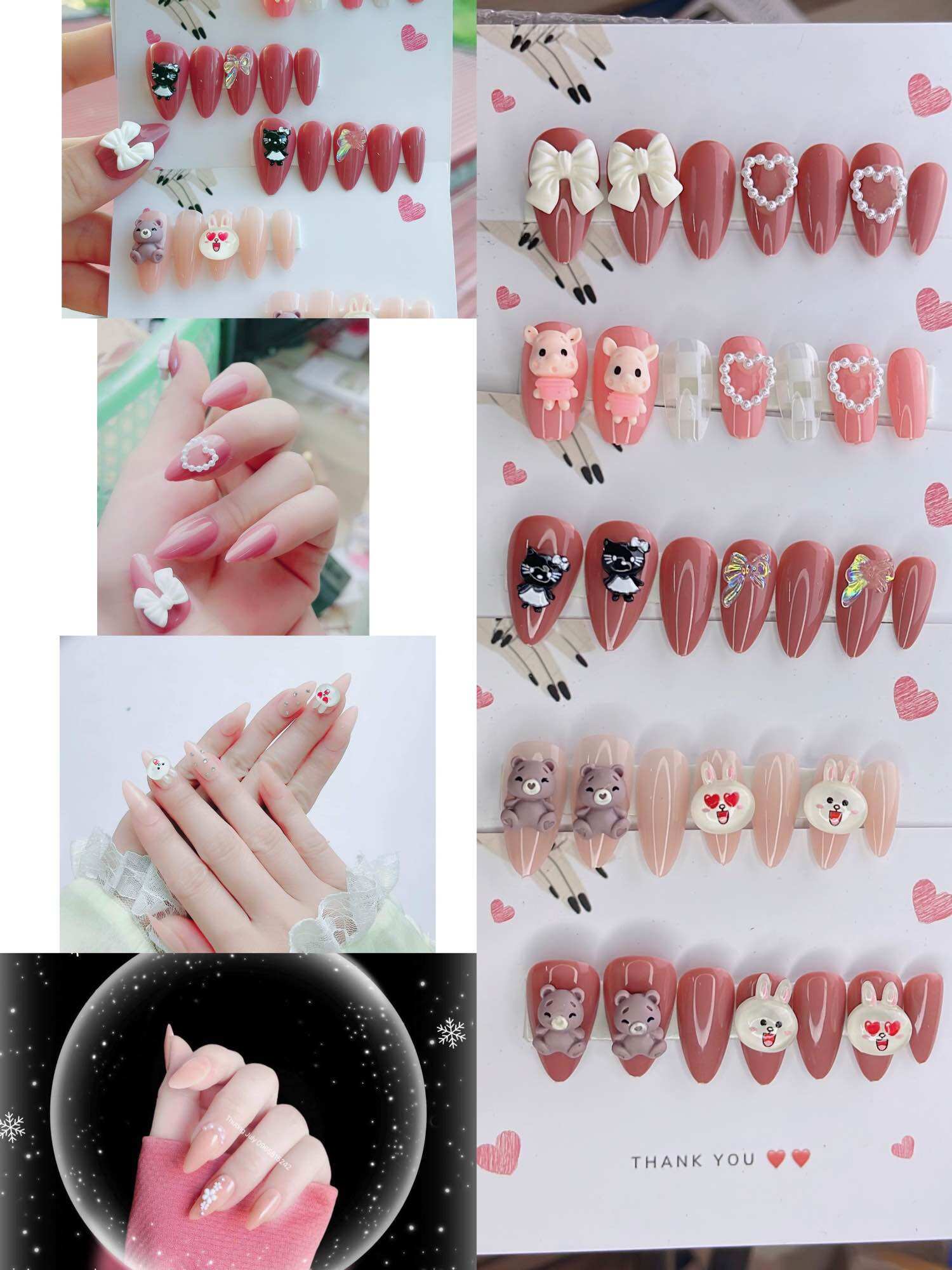 Bộ 24 Móng Tay Giả Đính Đá Thời Trang nữ nails box thiết kế kèm keo và dũa